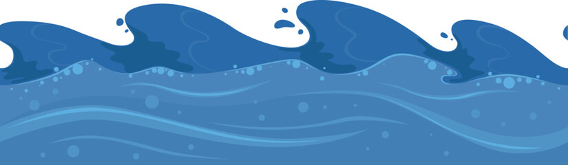 Wall Mural - ocean waves. cartoon sea storm. water surface