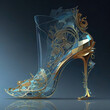 AI generated image of Cinderella's crystal slipper from the fairy tale 