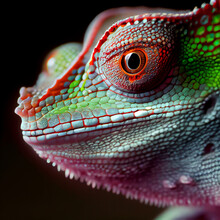 Chameleon On A Red Background