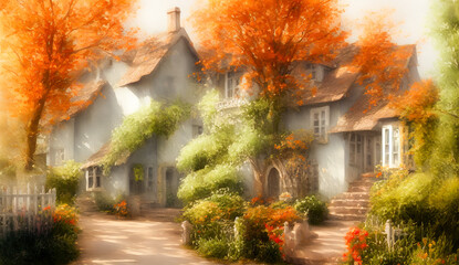 Wall Mural - Fairy tale rustic country house gold autumn