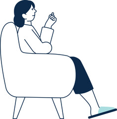 Woman sit in armchair side view. Resting person icon