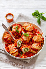 Poster - tasty chicken rollatini in tomato sauce, top view