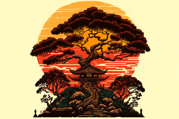 Wall Mural - bonsai sunset digital art 