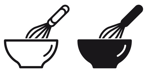 ofvs235 OutlineFilledVectorSign ofvs - cooking vector icon . isolated transparent . whisk with bowl sign . stir with a whisk . black outline and filled version . AI 10 / EPS 10 . g11575