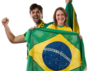 Wall Mural - Brazilian couple Celebrating and cheering for Brazil