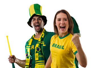 Wall Mural - Brazilian couple Celebrating and cheering for Brazil