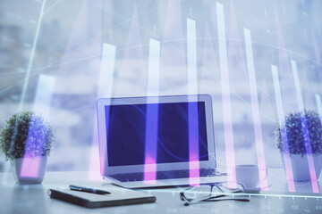 Aufkleber - Forex graph hologram on table with computer background. Multi exposure. Concept of financial markets.