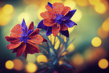 Fantasy Illustration Of Orange And Blue Marigold Flowers