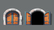 medieval doors open and close in set