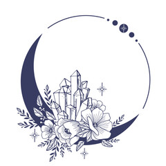 Wall Mural - set of crescent moons with flower, flower moon, floral magic celestial clipart, blooming moon with s