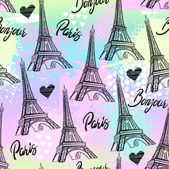 Aufkleber - abstract seamless modern pattern with eiffel tower and hearts. abstract fashion print design in hand