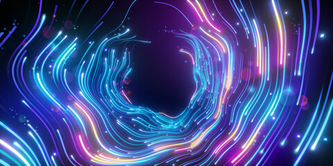 Wall Mural - 3d rendering. Digital wallpaper, abstract neon background with wavy glowing lines