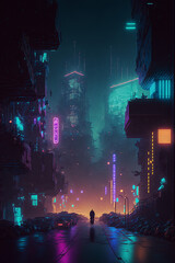 Sci-fi fantasy city, cyberpunk buildings illustration