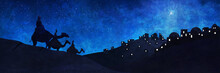 The Three Kings - Also Known As Magi Or Wise Men- Follow The Star Of Bethlehem. Image In Panoramic Format With Copy Space.