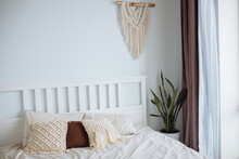 Bed In The Bedroom With Scandinavian Style Interior