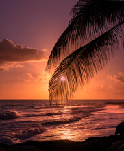 Sun Sinking Into The Ocean Over Dover Beach, Barbados