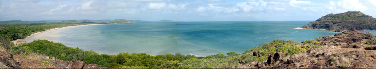 Canvas Print - Frangipani beach and  and the tip of Cape York peninsula Queensland, Australia on the far right .