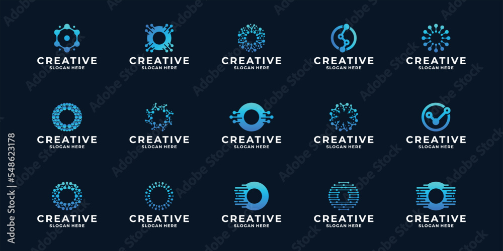 Vetor Set of letter O logo design dot connection, modern technology ...