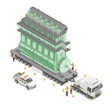 heavy haulage oversize load big marine engine special transportation for industrial logistics spaceship parts shipping isometric isolate on white background