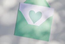 Green Valentine Card On White Background