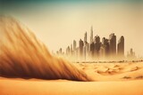 Fototapeta Nowy Jork - Beautiful Skyline Of Dubai Surrounded By Sand Dust At Day Light