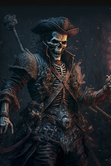 Wall Mural - Pirate Skeleton Warrior, Fantasy Skel, Concept Art, Character Art, Skeleton Background, Digital Illustration