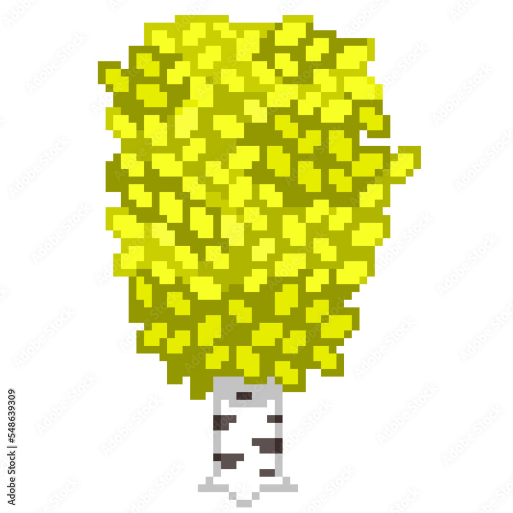 An 8-bit retro-styled pixel-art illustration of a birch tree with ...