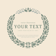 Poster - green circle laurel wreath with thick leaf frame for award decoration, monogram, certificate and text decoration element