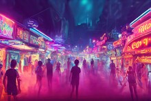 Fantasy Concept Showing A Neon Walking Street With Go-go Bars And Night Clubs, Pattaya, Thailand.