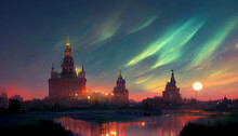 Russian Night Sky With Cityscape