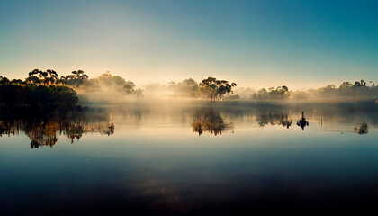 Wall Mural - Beautiful australian morning with lake