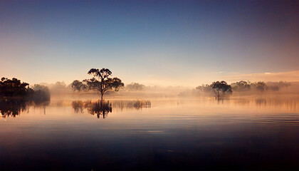 Wall Mural - Beautiful australian morning with lake