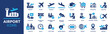 © Icons-Studio - Airport icon collection. Containing plane, boarding pass, traveler, duty free, information desk, customs, detector, immigration and pilot icons. Airport icon element solid design.