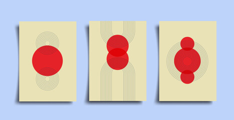 Wall Mural - Abstract bauhaus geometric pattern background, vector circle, triangle and square lines art design. Vintage color bauhaus Swiss cover design, poster set. Vector Eps 10