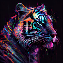 Neon Glitch Art Tiger