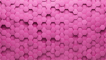 Pink, Hexagonal Wall Background With Tiles. Semigloss, Futuristic, Tile Wallpaper With 3D Blocks. 3D Render