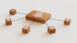 © RocknRoller Studios - Alert Technology Concept with bell Symbol on a Wooden Block. User Network Connections are Represented with Blue string. White background. 3D Render.