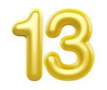 3d Balloon Numbers 13 Golden 