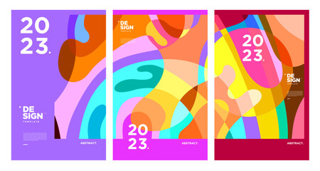 Aufkleber - New year 2023 design template with fluid colorful abstract background