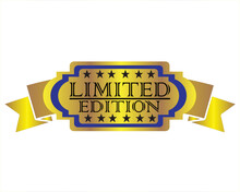 Vector Design Of A Label Or Tag With A Shape Like A Belt Which Is Yellow Gold In Color Also Blue And Black With The Words LIMITED EDITION And There Are Twelve Stars Divided Six Above Six Below