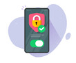 Secure phone mobile protection antivirus verification shield vector icon, cellphone fraud and scam spam lock guard defence flat graphic illustration, online data malware cyber safety on smartphone app