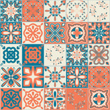 Fototapeta Kuchnia - Ceramic tile design orange blue color, square ceramic tiles in Spanish Azulejo talavera style, vector illustration