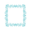 Square frame template with floral ornament. Blue frame with place for lettering with flowers and leaves. Decorative botanical illustration