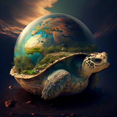 turtle carrying planet on his back