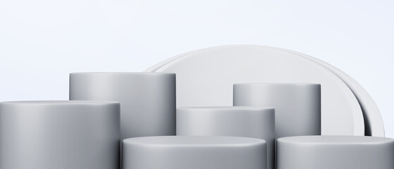 Poster - 3d background. products presentation display podium scene and display to show cosmetic concept. Minimal Stage showcase geometric shape platform on Silver. copy space , digital, banner -3d Rendering