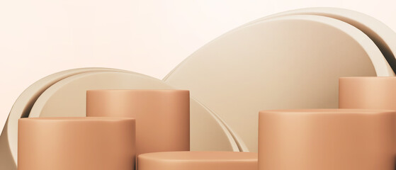 Poster - 3d background. Minimal Stage showcase shape geometric platform for products presentation display podium. Stage show cosmetic concept on orange. copy space, digital, banner, website -3d Rendering