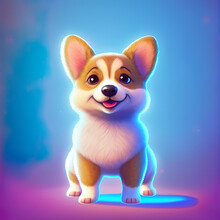 3D Cartoon Character Of A Corgi Dog On Gradient Background. 3D Rendering Of A Cute Corgi Dog.
