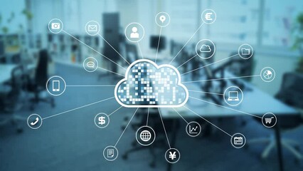 Poster - Modern office and cloud computing concept. Software as a Service. ERP. Enterprise Resources Planning.