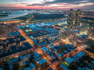 Sticker - High-angle drone shot of skyscrapers in New Jersey at sunset