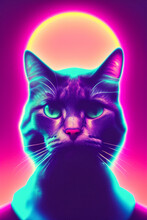 Cat Portrait In Synthwave Style